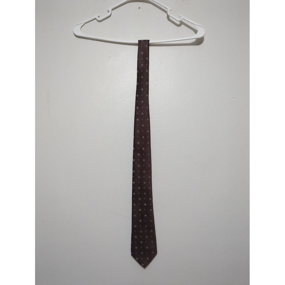 The Mens Store Brown Geometric Medallion Silk Necktie Blue Silver Diamond